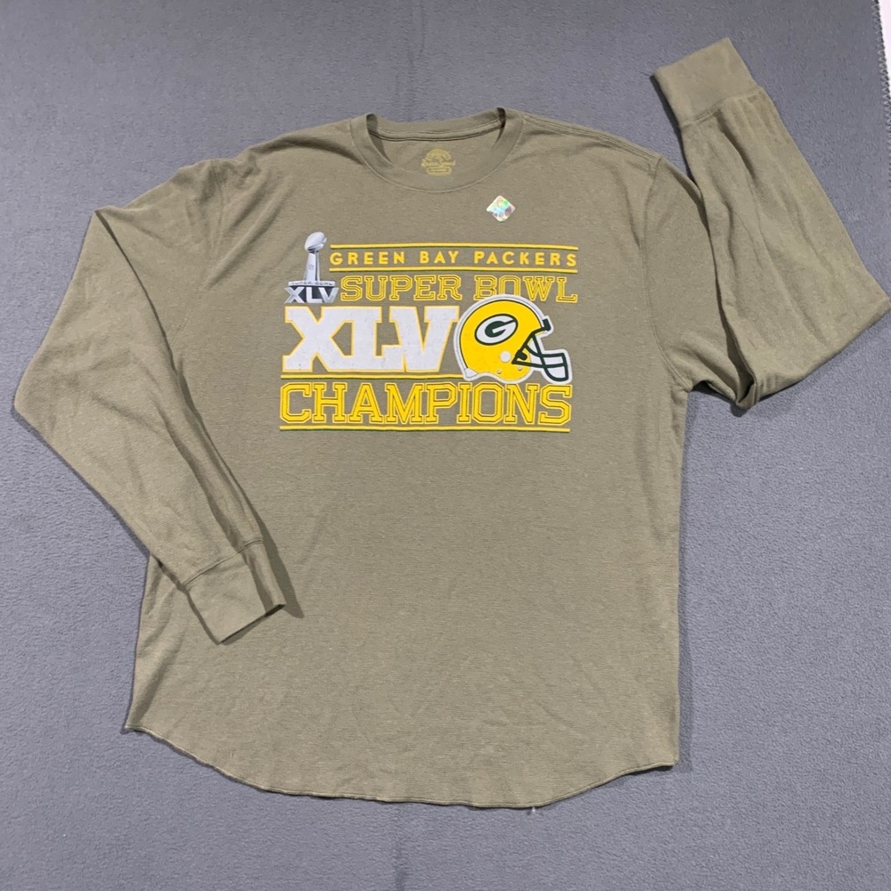 Green Bay‎ Packers Super Bowl XLV Champions Long Sleeve Thermal Shirt Mens 2XL